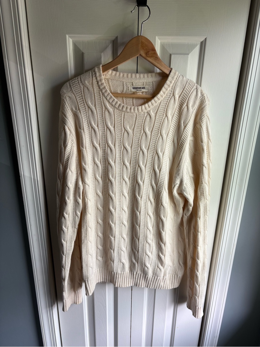 Goodthreads Mens Ivory Cable Knit Fisherman Sweater Preppy Minimalist Size Large